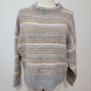 Elsamanda Wool Blend Sweater Women Large Brown Gray Italy Crew Neck Jumper